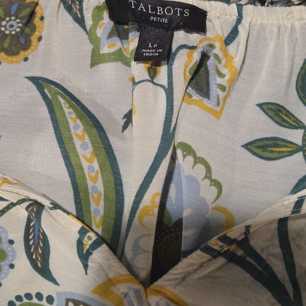 Talbots Cream Floral V-Neck Long-Sleeve Blouse Petite Large - Picture 6 of 7